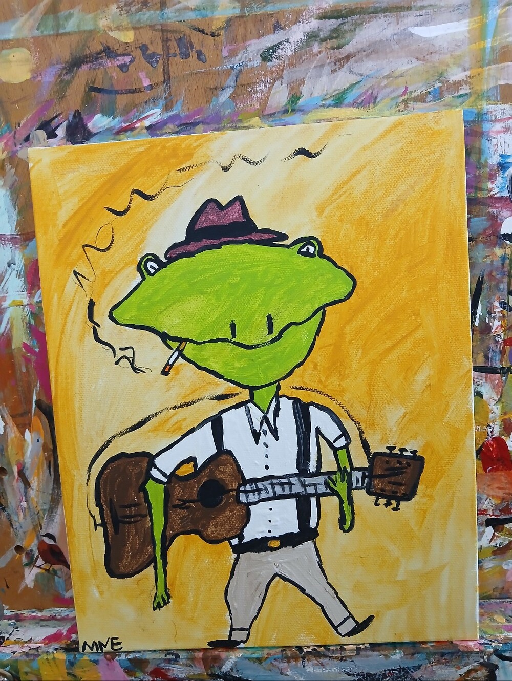 Frog Playing Guitar Painting